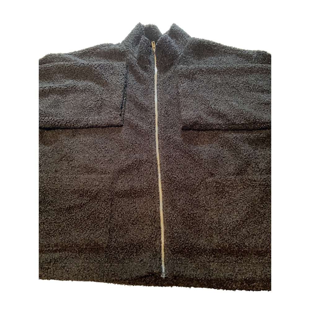 Ginger G‎ Sherpa Fleece Zip Up Jacket Black Cozy Warm Size L